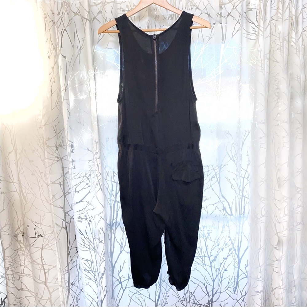 ALICE + OLIVIA black drawstring waist tie silk sleeveless tank jumpsuit - Picture 4 of 12